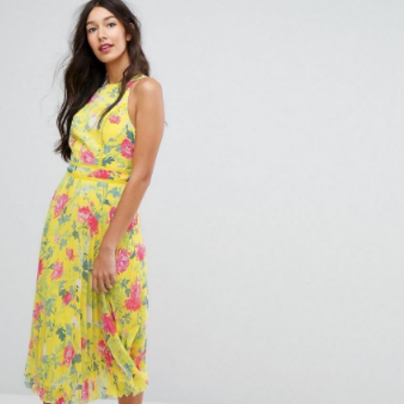 ASOS TALL Bright Floral Pleated Midi Skater Dress - Picture 5 of 5